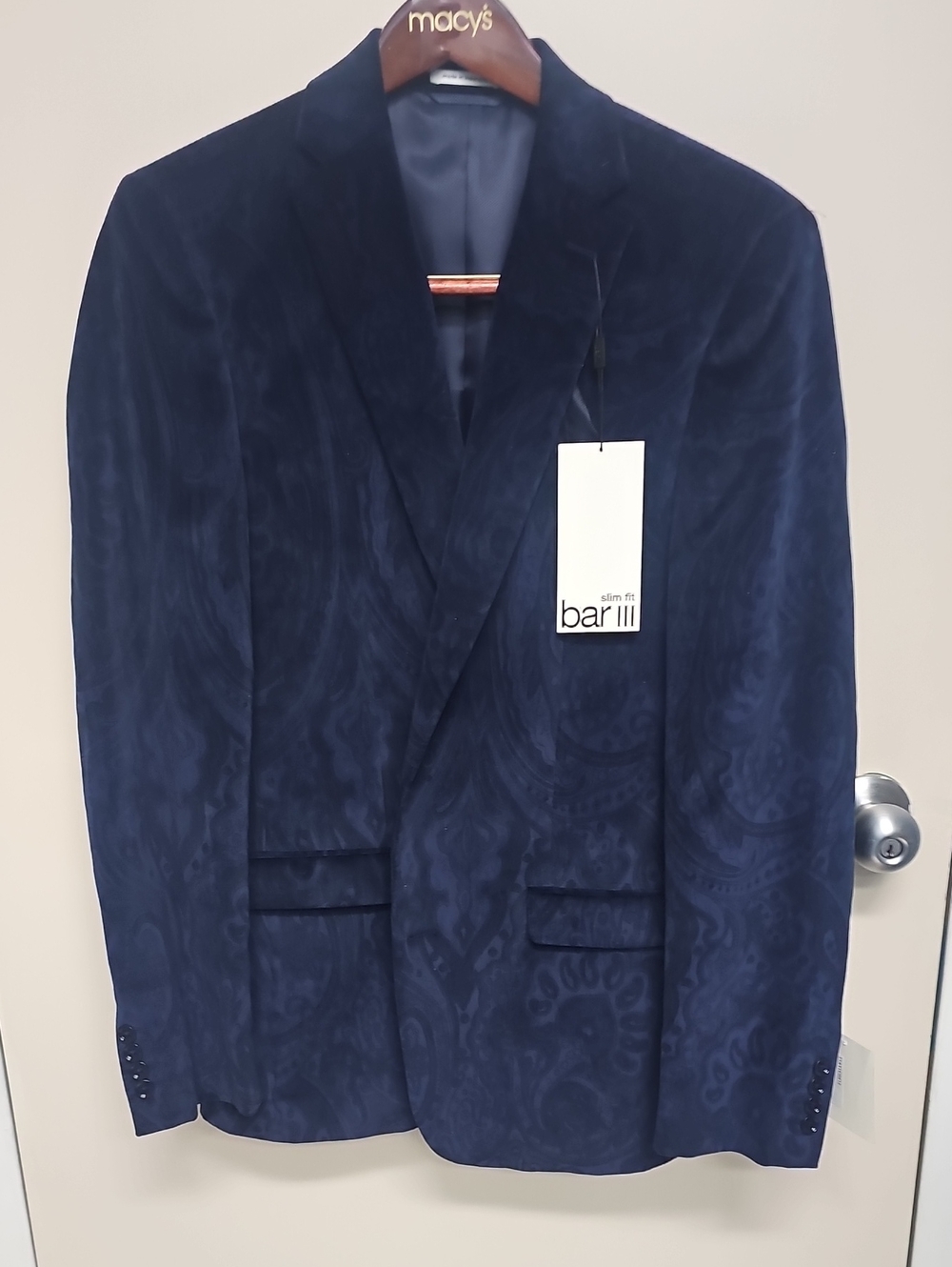 Bar III Navy Paisley Slim Sport Coat